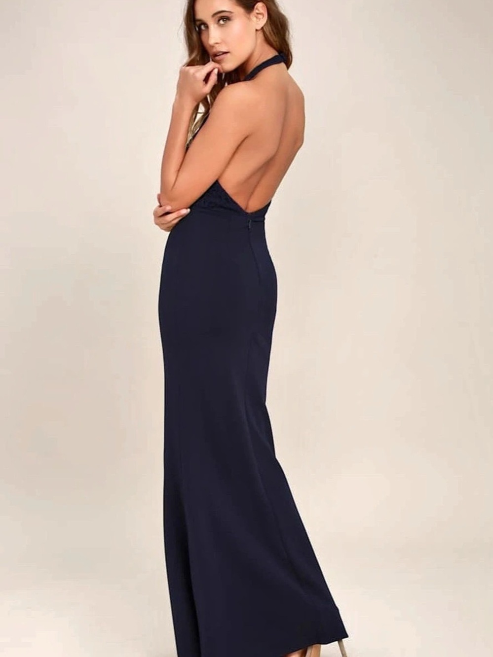 Lulus Navy Blue Lace Halter Maxi Dress